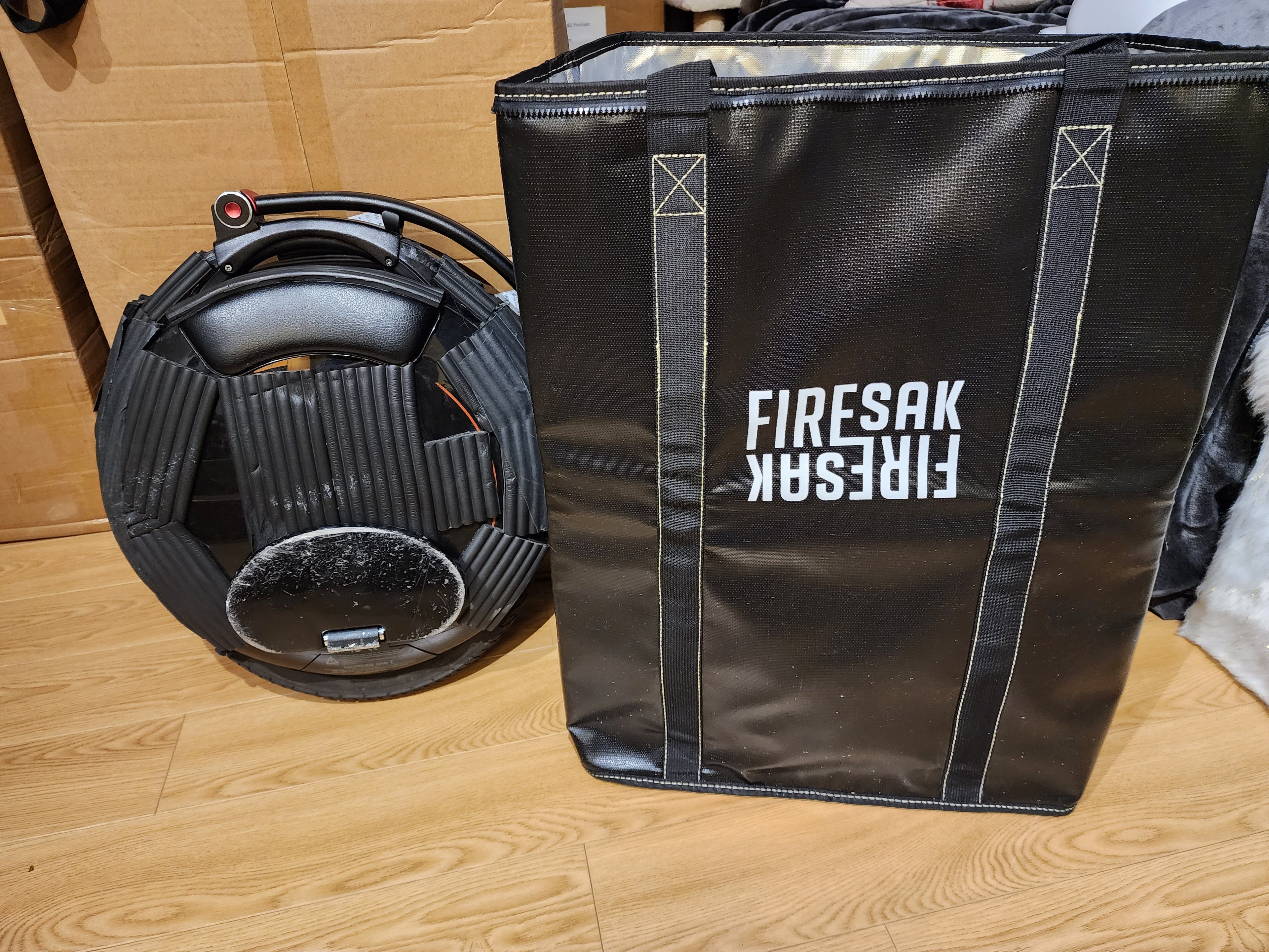 Electric unicycle Fire Resistant Bag With FireSak logo