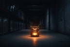 Dark warehouse with a glowing bag of flour in the center